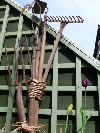 Old garden tools sculpture.