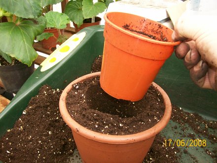 Removing the empty pot to leave a hole