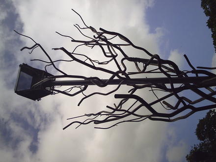 trees made of exhaust pipes. at night they had smoke and fire comming out!!!
