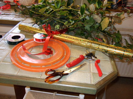 Collecting things ready to start making my Christmas wreath.
