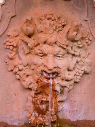 The water feature in the Italian garden depicting Bacchus the Roman god of wine and revellry.